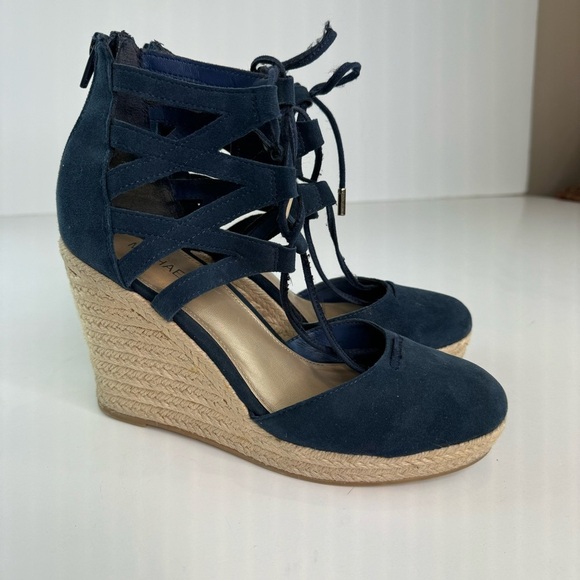 Michael Kors Shondra Blue Suede Leather Lace Up Wedge Espadrille - Picture 5 of 15